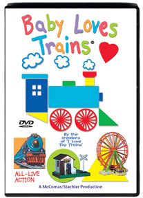 A dvd cover of baby loves trains