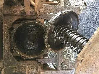A close up of the inside of an old machine
