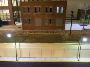 A train station with a model of the building.